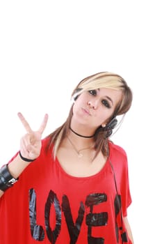 Portrait of an attractive steam punk girl with headphones