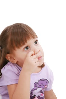 Baby&#039 s scratching her nose. Little child scratching her nose.