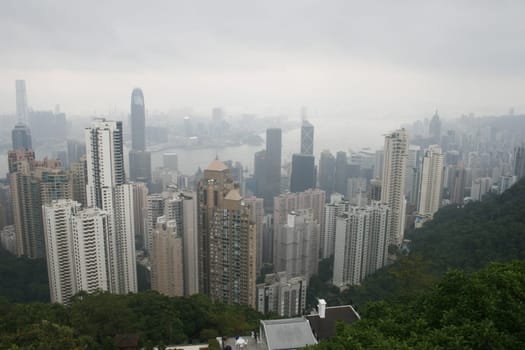 Skyline of Hong Kong seen from the peak over the harbor