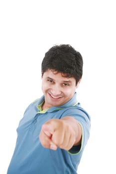 Isolated hispanic businessman pointing towards the camera