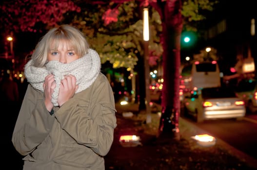 Young woman freezing