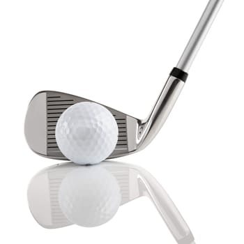 Gol bat with ball in front of white background