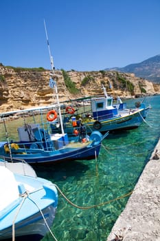 Fishing boats in the harbor in Kefalonia, Greece