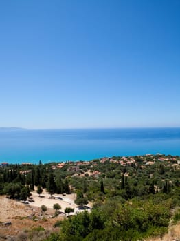 Beautiful scene with blue sky and sea in Kefalonia, Greece.