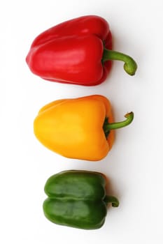Three times peppers viewed from above