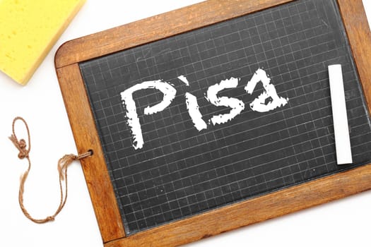 Old school slate with chalk,sponge and PISA lettering