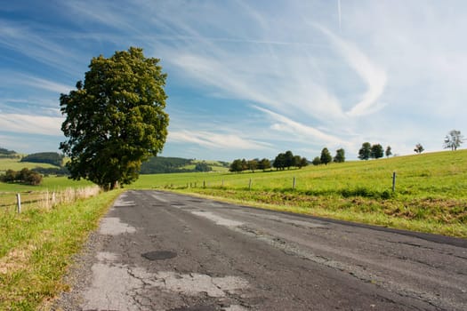Landscape and countryside road in North Moravia, Czech Republic