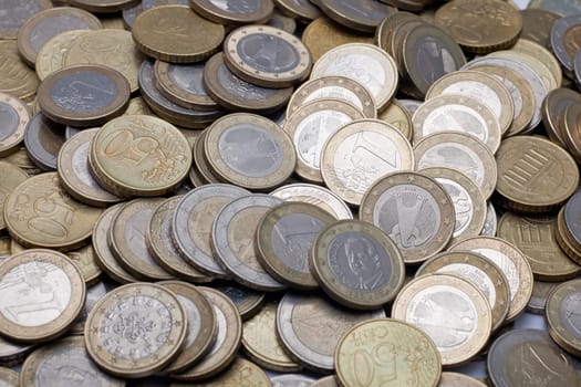 Many euro coins - close-up