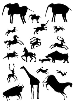 Illustraction of the various African animals - stylize - looks like cave painting