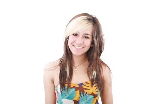 Portrait of a beautiful teenager girl with long  hairs - isolated on white