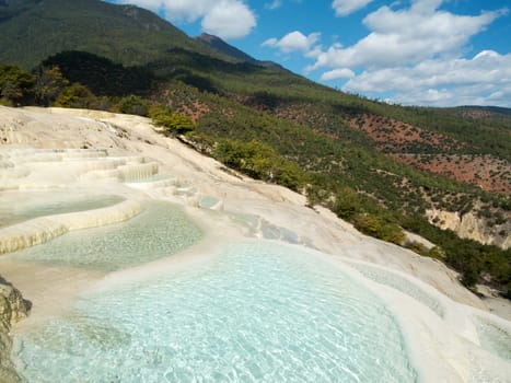 Baishutai Terraces in Yunnan,China,pure meltwater on limestone