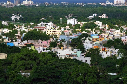 A modern Asian city very densly populated