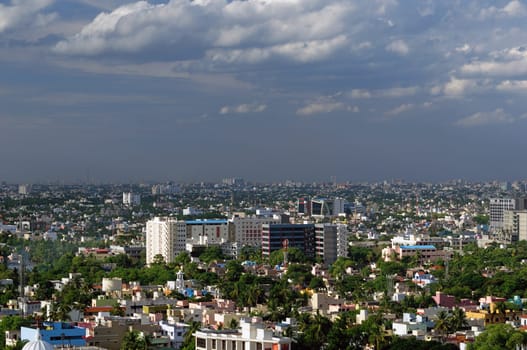 A modern Asian city very densly populated