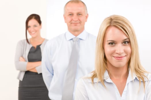 Business team happy attractive woman colleagues standing in line portrait