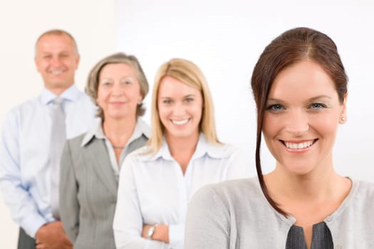 Business team happy attractive woman colleagues standing in line portrait