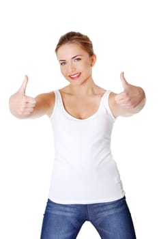 Young student woman gesturing OK