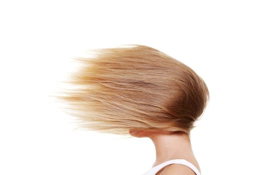 Teen beautiful caucasian woman with blond hairs