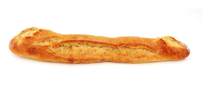 Traditional french bread (baguette), isolated on white