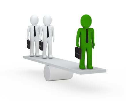 3d business men briefcase green balance seesaw