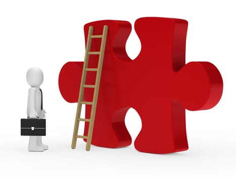 3d businessman stand for a big puzzle