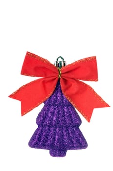 iilac christmas decoration with red bow  isolated on white background