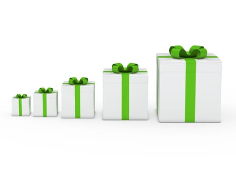 3d gift box white with green ribbon