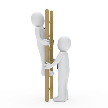 3d business man up ladder for success