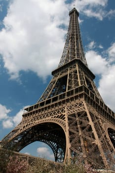 Wide-angle view of the Eiffel Tower
