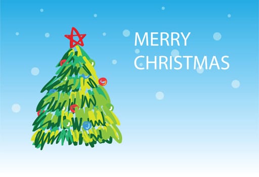 christmas tree on snowing background, christmas greetings. 1 of the 6 same styled christmas cards i draw, please check the rest in my profile.