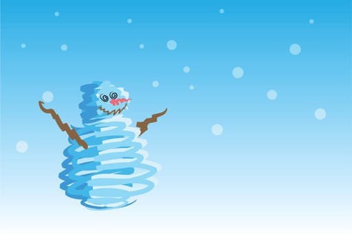 snowman on snowing background, holidays greeting. 1 of the 6 same styled christmas cards i draw, please check the rest in my profile.