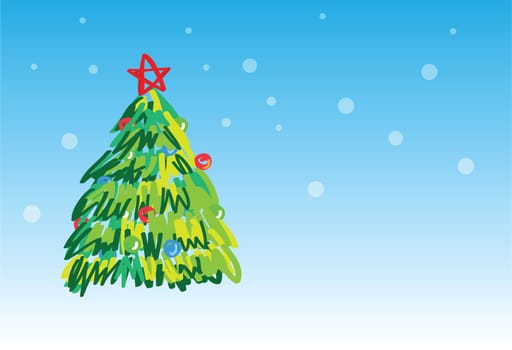 christmas tree on snowing background, christmas greetings. 1 of the 6 same styled christmas cards i draw, please check the rest in my profile.