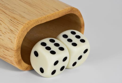 Shaker and dice showing 66