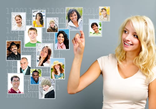 Young woman with social network of friends