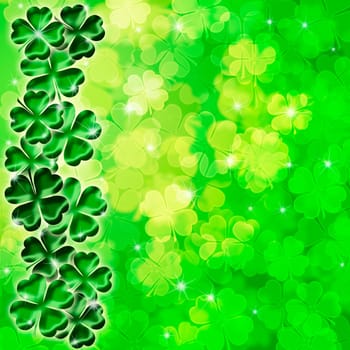 Lucky Irish Four Leaf Clover Shamrock Sparkles on Blurred Background Illustration
