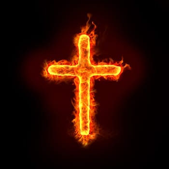 a burning christian cross sign with flames, for religion concepts
