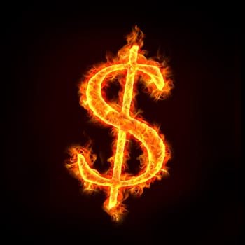 dollar sign in fire with flames, for money concepts.