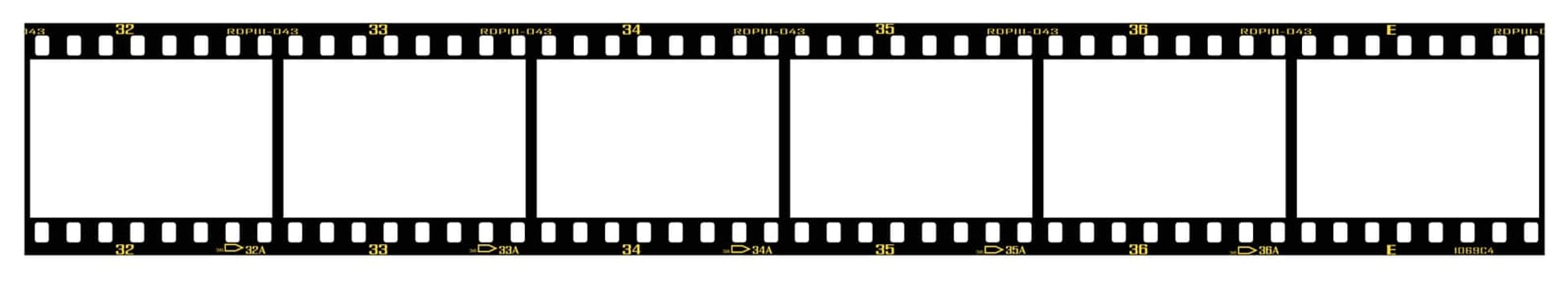 35mm slide/positive frames in filmstrip, with details and accurate dimension.