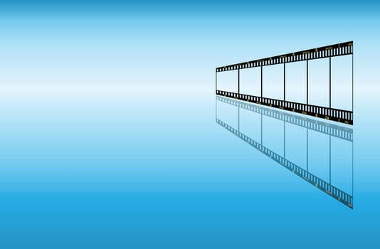 blue background with filmstrip and reflection, replaced with own images.
