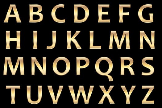 gold alphaets set, with realistic golden surface, capital letters.