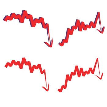 stocks index downward arrow, indicate decline and sharp turn. Isolated on white. Please check my profile for upward arrow.
