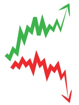 stock market index arrow with upward and downward arrow.