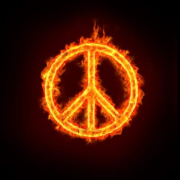 peace sign in burning fire flames.