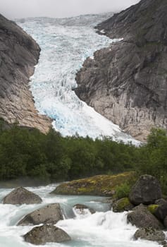 Cascading stream at Briksdal glacier - Jostedalsbreen national park, Norway