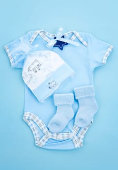 Blue infant boy clothing for baby shower