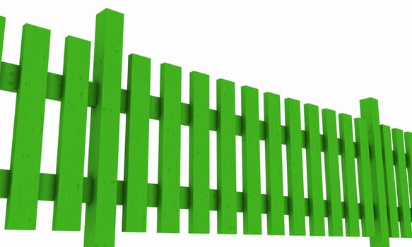 3D Wooden Fence - Green Isolated 02