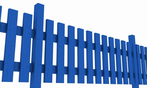 3D Wooden Fence - Blue Isolated 02