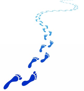 Blue footprints on white background