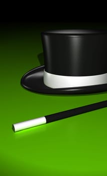 Magic wand with magic hat on green ground 02