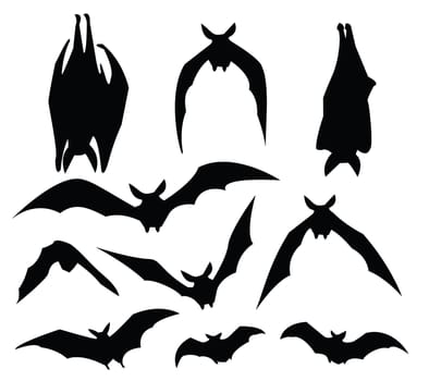 bat silhouette of various movement, for design usage.