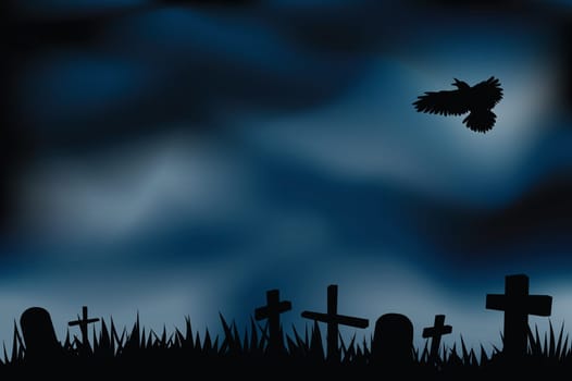 graveyard background, with ghosts shadow flying around